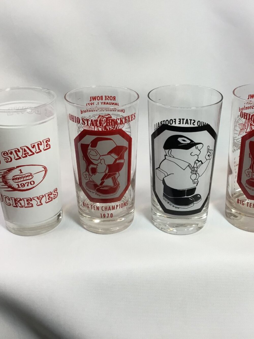 1970 Woody Hayes Glass Ohio State Buckeyes Very Rare Plus 3 Rose Bowl Glasses